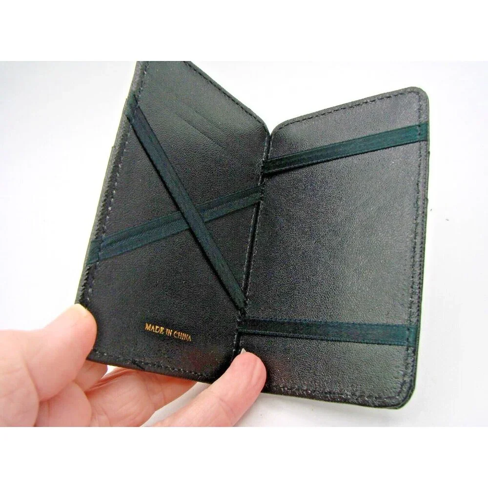 Genuine Leather Card Holder Pocket Thin Slim Wallet Straps Blk Pockets 4x2.5x.5